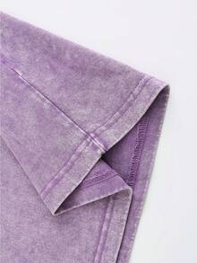 Men's Pattern Washed T-Shirt - Double Sided Printing, 100% Cotton, Short Sleeved, Summer Casual T-Shirt, Black With White Star Design, Loose Fit, Machine Washable, Daily T-Shirt | Loose Fit Shirt | 100% Cotton T-Shirt, Cotton T-Shirt - Violet - 查看 7