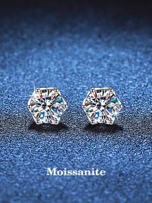 BLOVEMEE 两件套时尚优雅的925纯银莫桑石耳环，镶嵌0.5-1克拉莫桑石，适合女性日常佩戴、参加派对、度假、情人节、母亲节、生日等场合，是理想的珠宝礼物之选。 - 銀色 - 查看 5