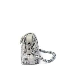 迷你优雅纯色夹扣金属链条手柄女士手提包，休闲简约单肩托特包，适合购物、钱包、通勤，适合年轻女性、大学生、新人及上班族女性。是办公室、大学、工作、商务、通勤、户外、旅行和郊游的理想之选。 - 淺灰色 - 查看 8