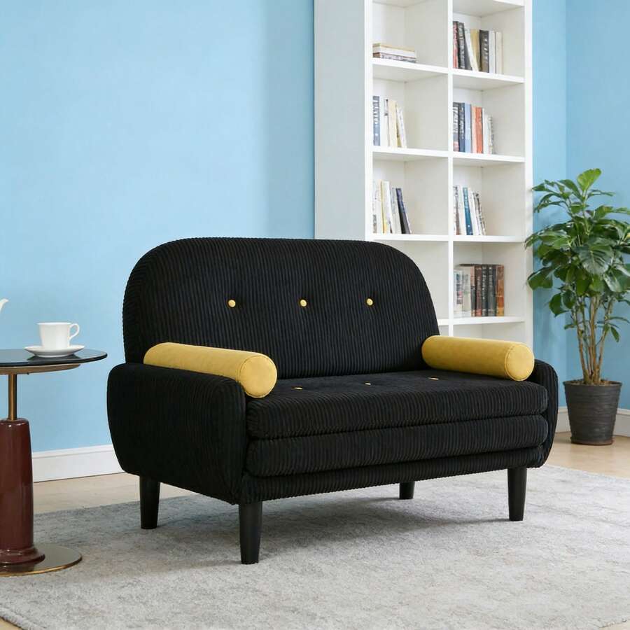 Sofas & Couches - Black + Corduroy + Foam + Iron + Plastic + 2 Seat + Foam-1 - View 1