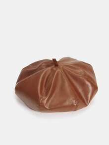 1pc Women's Beret Black Pu Leather Soft Hat Popular In Saudi Arabia Casual Fashion Hat Women's Accessories Kpop - Eight-piece Beret With Square Top - View 5