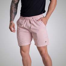 Men's Denim Shorts, Colorful Short Bermuda Shorts, Preppy Style - Rosa Pálido - Ver 1