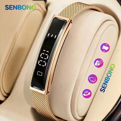  Pulsera inteligente de moda SENBONO con monitor de frecuencia cardíaca, monitor de oxígeno en sangre, monitor de sueño, múltiples modos deportivos, contador de pasos, elegante reloj de acero inoxidable con función de sacudir para tomar una foto, resistente al agua IPX8 (5ATM) para nadar, smartwatch ligero y elegante, pulsera inteligente para mujeres y hombres, compatible con teléfonos celulares - Regalo del Día de San Valentín, el regalo perfecto para mujeres y hombres