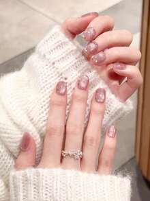 10片手工美甲贴纸，美甲贴花，情人节礼物，秋冬美甲，圆形美甲，亚克力树脂美甲贴纸，可移除可重复使用的短指甲贴纸，手工按压式美甲 - 彩色 - 查看 5