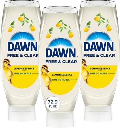 Jabón líquido para lavar platos Dawn Free & Clear EZ-Squeeze, eliminación de grasa, limón, 24.3 onzas fluidas (paquete de 3)
