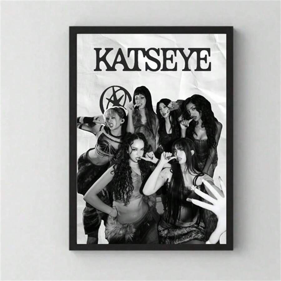 1张Katseye海报,墙面装饰,黑白风格,现代简约风格,适用于客厅、卧室、浴室装饰,理想礼物,不含画框 - 彩色 - 查看 1