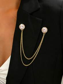 1pc Elegant Gold Chain Brooch With Rhinestones & Multi-Layer Tassel Design, Anti-Slip Pin, Suitable For Weddings, Parties, Travel, Daily Wear With Suits, Dresses, Cardigans, Great Gift For Friends - Gold - View 1