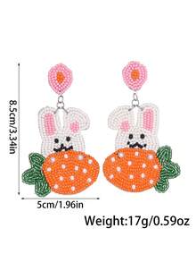 1 par de pendientes de conejo de Pascua y zanahoria, joyas hechas a mano con cuentas de colores, pendientes para fiesta de Pascua, pendientes de regalo de Pascua - Multicolor - Ver 6