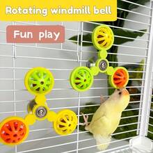 360°旋转鸟玩具，带铃铛和咀嚼球，互动笼内配件，适用于鹦鹉、玄凤鹦鹉、爱情鸟，可缓解无聊并提供精神刺激，配有金属螺丝。 - 彩色 - 查看 2