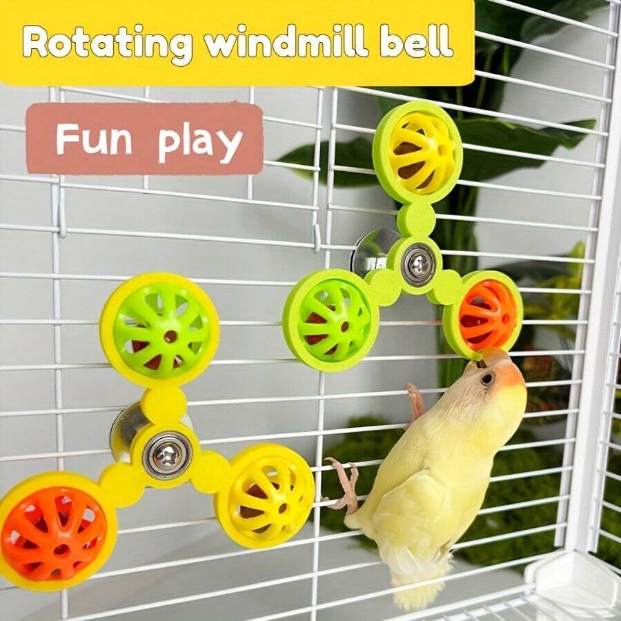 360°旋转鸟玩具，带铃铛和咀嚼球，互动笼内配件，适用于鹦鹉、玄凤鹦鹉、爱情鸟，可缓解无聊并提供精神刺激，配有金属螺丝。