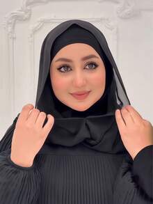 1件装女士二合一速成头巾，雪纺围巾组合，头巾，柔软透气材质，适合日常佩戴 - 黑色 - 查看 7