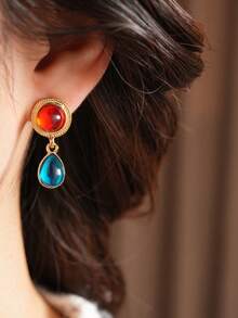 1 Pair Retro Contrast Color Resin Teardrop Earrings - Multicolor - View 6