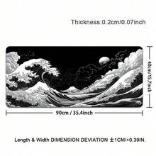 Tapete de Mouse para Jogos com Padrão de Onda Estilo Japonês, Impresso com o Design Vibrante da Grande Onda de Kanagawa de Hokusai em Azul e Vermelho. - Protetor de Mesa com Padrão Preto e Branco - Com Bordas Costuradas com Precisão e Base de Borracha Antiderrapante, Disponível em Vários Tamanhos: 15,7*35,4 Polegadas (40*90 Cm). - B - Visão 13