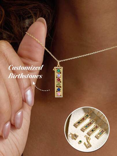 1pc Personalized Family Birthstone Necklace, Customized Block Birthstone Pendant, Personalized Family Jewelry With Multiple Birthstones, Minimalist Mother Necklace, Multi Stone Name Necklace, Meaningful Gifts For Mothers, Grandmothers, Wives, Christmas Gifts For Her, Birthday And Anniversary Souvenirs