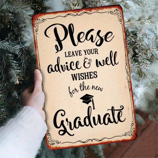 1 قطعة لوحة جدارية معدنية عتيقة، مناسبة للخريجين - "من فضلك اترك نصيحتك وبركاتك" ديكور حديد عتيق بتصميم قبعة التخرج، مناسبة للمنزل والبار والمقهى، 8x12 بوصة، ديكور حفل التخرج