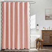 MIULEE 84\ Long Scalloped Shower Curtain Linen Textured With 12 Metal Hooks Cute Extra Long Heavy Duty Washable Waterproof Cloth Curtains With Black Border For Bathroom Hotel Bathtub,Blush Pink - 腮紅粉 - 查看 3