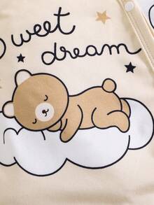 5pcs Newborn Baby Boy Cloud Bear Print Contrast Color Romper + Hat + Gloves + Bib + Cute Outfit Set, Suitable For All Seasons - Apricot - View 6