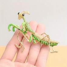 Vintage Green Imitation Enamel Mantis Brooch, Daily Commute Party Dating Niche Personality Accessories Women's Jewelry - A - 查看 4