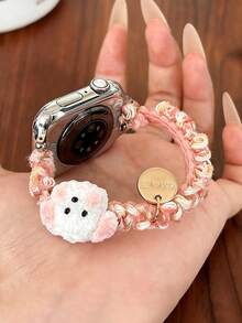 1个女士可爱小狗弹力发圈，时尚表带，兼容38/40/41/42/44/45/49/46mm Ultra2/Ultra/SE/10/9/8/7/6/5/4/3/2/1 - 紅繩[白色小狗] - 查看 3