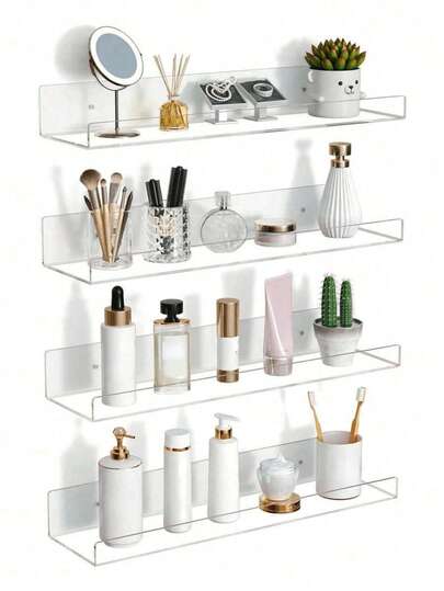 Transparent Acrylic Floating Wall Shelf, Bathroom Wall Mounted Storage Rack, Invisible Transparent Bathroom Shelf, Home Decor Bookshelf