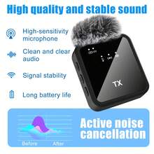 无线领夹式麦克风，兼容和Type-C接口，2.4G超低延迟，一键降噪，音量控制，便携式迷你电容录音麦克风，多种音频模式，适用于播客、音频/视频录制、会议、Vlog、采访、教学、游戏（300mAh可充电电池） - 黑色 - 查看 4