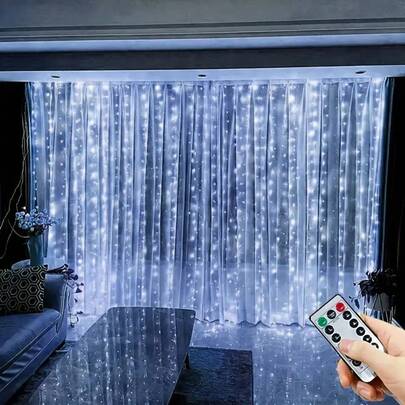 1pc USB Powered LED Curtain Lights, 8 Lighting Modes Fairy String Lights With Remote Control, Romantic Bedroom Window Wall Stage Hanging Lights For Wedding, Birthday Party, Ramadan, Valentine's Day Decoration