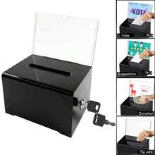 Secure Black Acrylic Donation Box For Events Portable With Lock And Sign Holder - Black - View 7