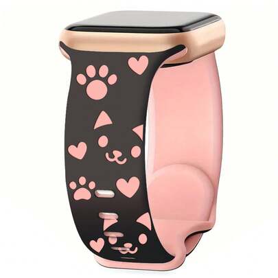 Cat Carved Watch Band, Compatible With Apple Watch Women 38mm 40mm 41mm 42mm 44mm 45mm 49mm, Cute Cat Sports Strap Fits Series 9 Ultra 2 8 SE 7 6 5 4 3/S10
