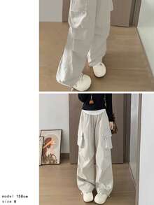 [New Sensation] Y2k Tops Korean Unnie Spring Clothes Summer Clothes Cargo Pants Bottoms Women's Pants Korean Fashion Knit Pants Sweatpants Office Casual Wide Pants Women's Pants Sweatshirt Spring Summer Domestic Shipping Comfortable To Wear Body Covering Straight Loose High Waist Elastic Stretch Available In Sizes To Suit Petite To Tall Women, And The Stretchy Elastic Waist Design Makes It Easy To Put On And Take Off. Clean And Sharp Cut. - Be - Xem 10
