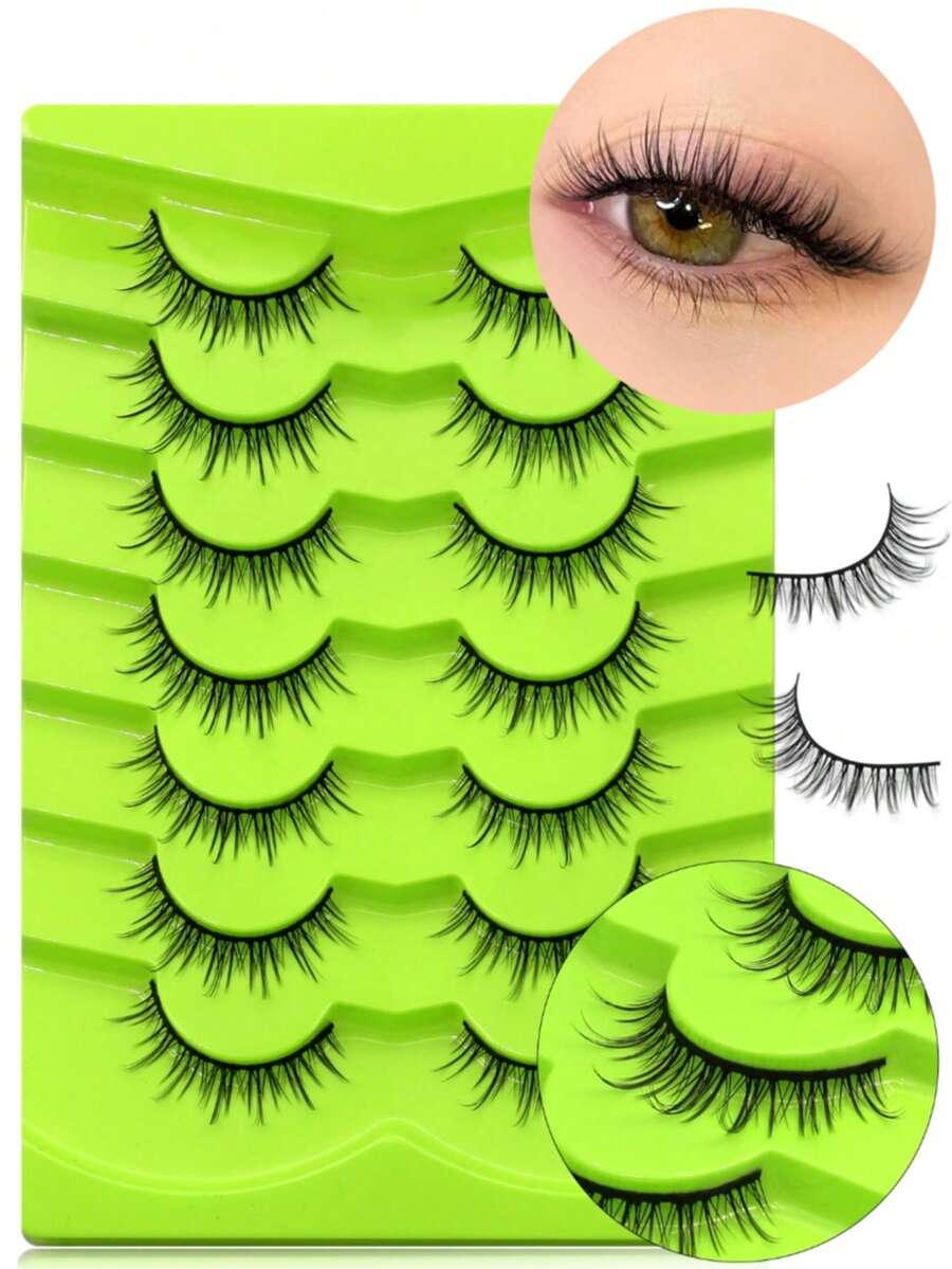 Lasvirey 7 Pairs Natural Look Soft Fake Lashes Cat Eye Lashes Wispy Criss-Cross Eyelashes Luxury Volume Full Strip Lashes Natural Air Feeling False Eyelashes,Daily Makeup&Vocation - Black - View 1
