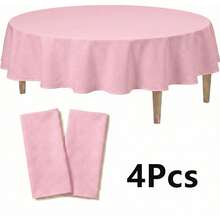 4/8/12 84 Inch Round Disposable Tablecloths, Thickened Waterproof PEVA Plastic Table Covers For Party, Wedding, Banquet & Daily Use - 粉色 - 查看 12