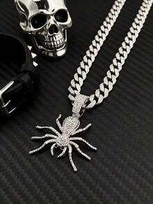 1件镶满水钻的动物吊坠项链，欧美风格男士链项链，个性化嘻哈配饰，百搭 - 銀色 - 查看 12