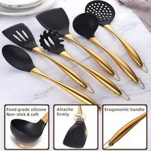 Juego utensilios cocina grande silicona antiadherente 6 piezas grado alimenticio resistente calor mangos acero - Aire - Ver 1