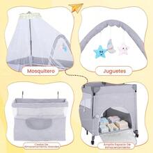 cunas para bebésKONEIYA Cuna para Bebe con Mosquitera 3 en 1 3 Niveles Ajustables Corral para Bebe Multifuncional Portatil Y Plegable Acopla Cama Colecho Incluye Organizador Y Juguetes 110 * 80 * 60cm - gris1 - Ver 7