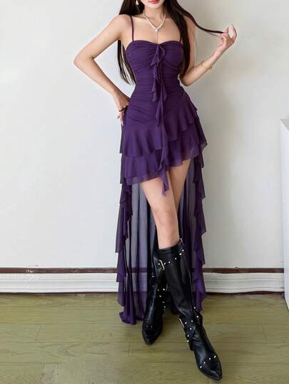 Vestido top ajustado de unicolor con hombros descubiertos y cintura alta de moda