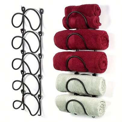 6-Piece Wrought Iron Towel Rack Wall-Mounted With Hooks Easy Install Space-Saving Sturdy Smooth Metal Bathroom Kitchen Organizer Elegant Home Storage Decor Essential | 24-Hour Shipping