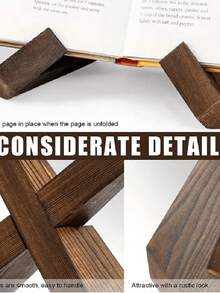 1pc Handmade Wooden Cookbook Stand, Rustic Farmhouse Recipe Book Holder For Kitchen Countertops And Cabinets! - Multicolor - View 5