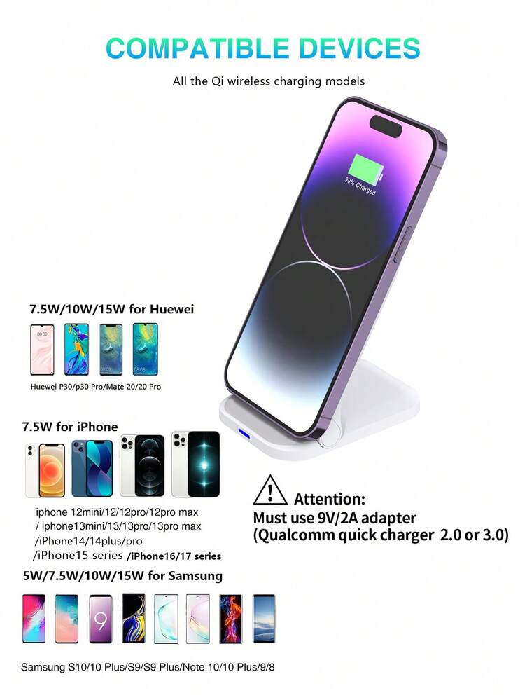 15w Foldable Stand 2 In 1 Wireless Charger Compatible With Qi Enabled Smartphones Compatible With IPhone 8/X/11/12/13/14/15 Series Wireless Charging Devices Suitable For Office, Dorm, And Home Nan - White - View 11