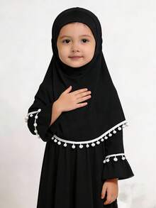 Bộ 2 món gồm váy dài tay màu trơn và khăn trùm đầu dành cho bé gái Hồi giáo. - màu đen - Xem 3