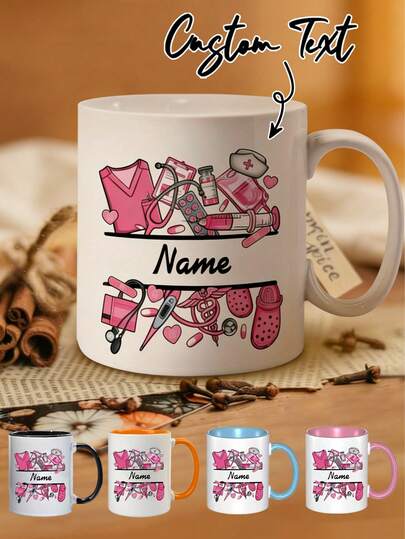 Personalized Coffee Mug, Customizable Ceramic Cup With Text, Customized Mr./Mrs. Coffee Mug With Stethoscope, Medication Design, Suitable For Nurses' Day, Graduation Memento, Doctor And Medical Staff, Coffee Shop Advertising Mug, 11oz Cup - Perfect Gift For Christmas, Valentine's Day, Mother's Day, Father's Day, Suitable For Couples, Unique And Thoughtful Household Gift