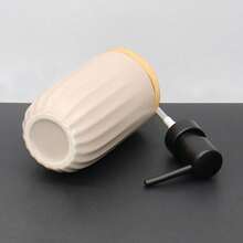 Bathroom Vanity Set, Striped Design Liquid Soap Dispenser, Lotion Dispenser Set, Toothbrush Holder, Freely Combinable, Handmade Ceramic Bathroom Accessories Set, Bathroom Ensemble - Khaki - View 4