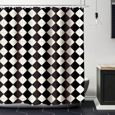 Cute Retro Checkered Shower Curtain, Black And White Checkerboard Abstract Funky Fun Boho Bathroom Vintage, Bath Accessories, Art Home Decor