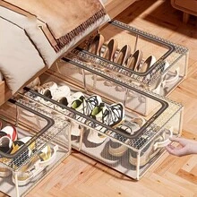 1pc Contemporary Rectangle Shoe Organizer Box With Steel Frame Support 2 Removable Windows Multipurpose Storage For Sports Shoes High Heels Men Women Under-Bed Home Organization Essential | 24-Hour Shipping - trắng - Xem 2