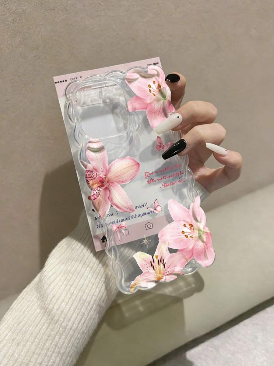 Flower Braided Wave Edge Elegant TPU Floral Painted Shockproof Protective Phone Case Compatible With IPhone 17pro/17Air /17/17promax 16/11/16pro/16plus/16promax/16e/15Promax/13/14/12/XS/XR/7G/8PXR /7/8, Painted Protective Soft Case Compatible With IPhone 15Promax, 13, 14, 12, X, 14, Braided Wave Edge TPU Shockproof Soft Phone Case - Multicolor - View 1