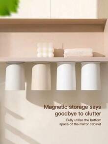 1/2pcs Magnetic Adsorption Rinse Cup, No Drilling Required To Fix On Cabinet, Minimalist Couple Toothbrush Holder, Easy Drainage Design, Bathroom Supplies, Autumn Decor, New Semester Preparation - Multicolor - View 6