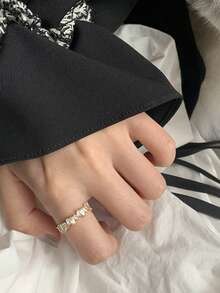 1pc Adjustable Bridal Party Ring, Gold/Silver Crossed Cubic Zirconia Double Row Rhinestone, Suitable For Wedding, Party, Casual Wear - Silver Ladder - View 5