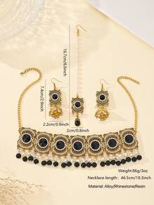 4件套时尚奢华水钻首饰套装，新娘首饰，仿珍珠发链、吊坠耳环和串珠流苏项链，适合女士婚礼、日常佩戴。 - 四件套 - 查看 8