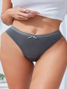 6 Pack Plus Size Women's Solid Color Underwear With Bow Decoration, Elegant T-Back Design For Daily Comfort And Style,Panties For Women Cotton,,Plus Size Summer - 彩色 - 查看 3