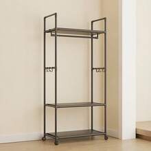 Multifunctional Clothes Rail Garment Hanging Stand Shoe Rack Home Storage Shelf - Black - View 7