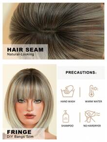 7JHH WIGS 女士短款亚麻金挑染灰色波波头假发，短直发带刘海，全机织耐热假发，适合日常派对、音乐节庆典和角色扮演等场合佩戴，12英寸 - 亞麻金 - 查看 8